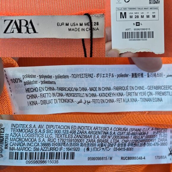 NWT Zara Women's Bright Orange Sheer Pullover Long Sleeve Top M - Picture 8 of 13